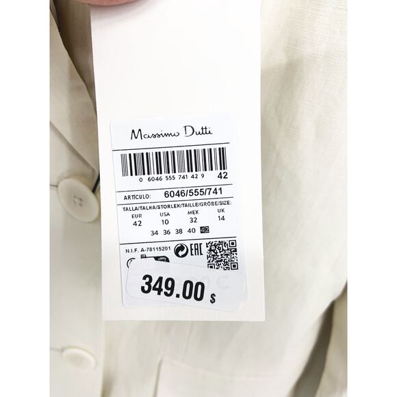 Massimo Dutti Limited Edition Double Breasted Beige Linen Blazer Size 8 NWT - Picture 6 of 14